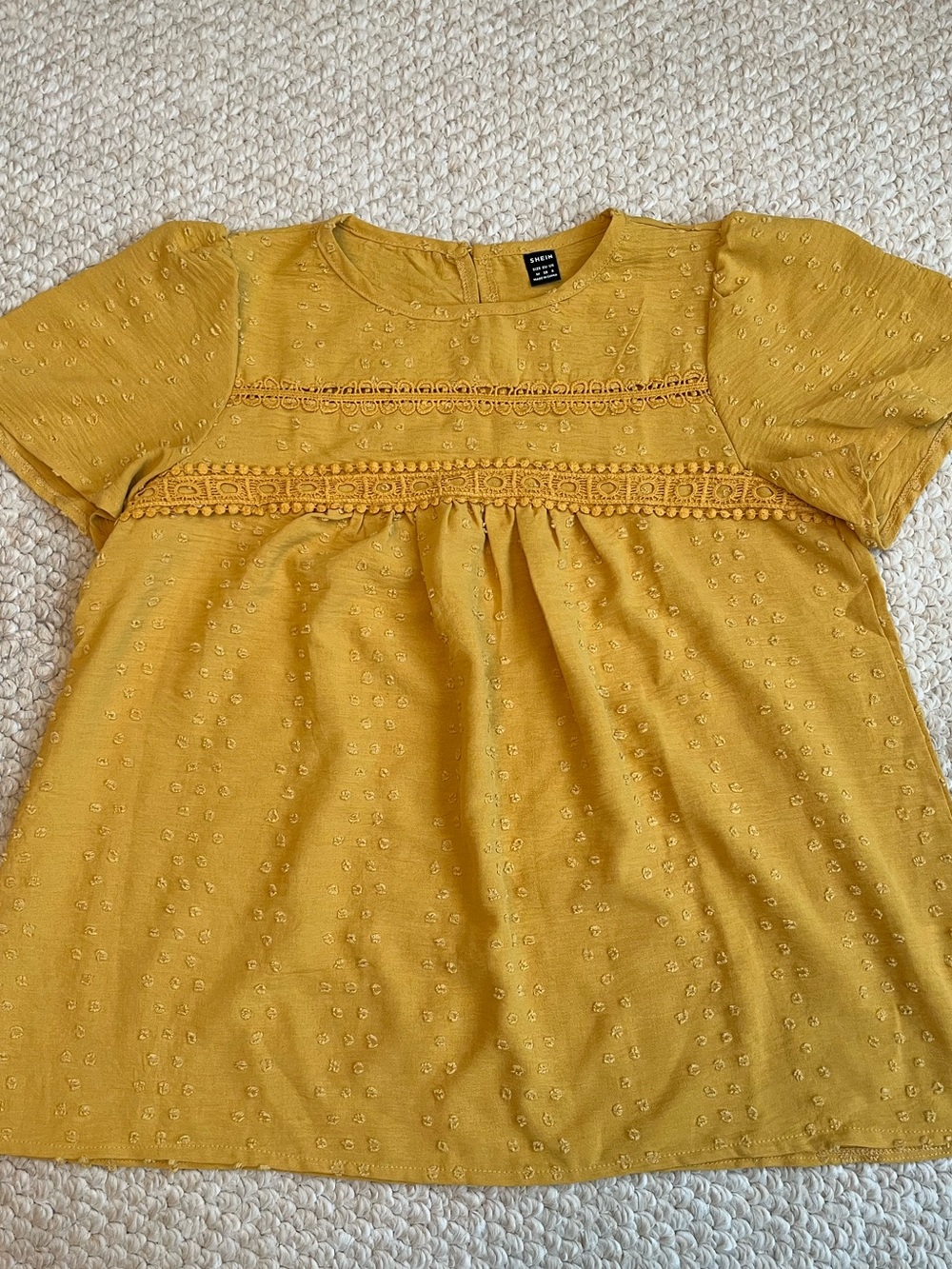 SHEIN Mustard Textured Dot Babydoll Top